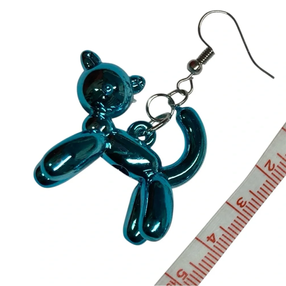 Handmade fun Blue Balloon cat Animal Earrings playful women girls metallic